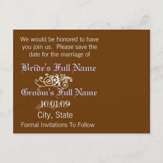 Carte Postale Faire-part Photo Café et Lilac Enregistrer la date (Dos)