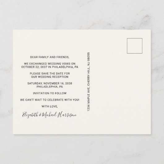Carte Postale Faire-part Photo Chic Cream De Réception Mariage Enregistrer (Dos)