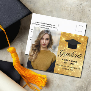 Carte Postale Faire-part photo Chic Gold Sparkle Graduation
