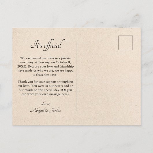 Carte Postale Faire-part Photo classique juste mariée (Dos)