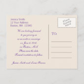 CARTE POSTALE FAIRE-PART PHOTO COEUR PURPLE ENREGISTRER LA DATE (Dos)