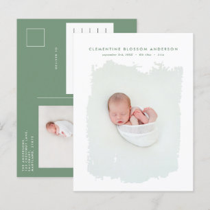 Carte Postale Faire-part Photo d'annonce de naissance bleu minimal élégant