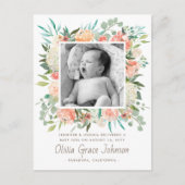 Carte Postale Faire-part Photo de bébé à l'aquarelle florale (Devant)