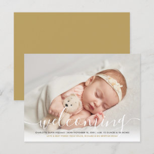Carte Postale Faire-part Photo de bébé Écriture élégante Bienvenue Naissanc