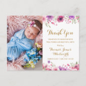 Carte Postale Faire-part Photo de bébé floral script merci naissance (Devant)