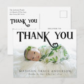 Carte Postale Faire-part Photo de bébé Merci Cœur Moderne Naissance (Devant / Derrière)