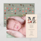 Carte Postale Faire-part Photo de bébé Monogramme Bois Animaux Naissance (Devant / Derrière)