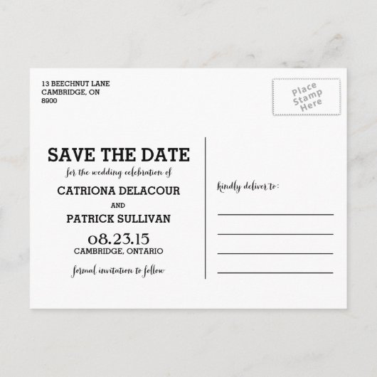 Carte Postale Faire-part Photo de calligraphie Whimsical Enregistrer la dat (Dos)