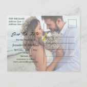 Carte Postale Faire-part photo de couple à l'écriture moderne pour annoncer (Dos)