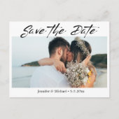 Carte Postale Faire-part photo de couple à l'écriture moderne pour annoncer (Devant)