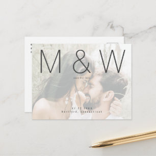 Carte Postale Faire-part Photo de couple à monogramme moderne Enregistrez l