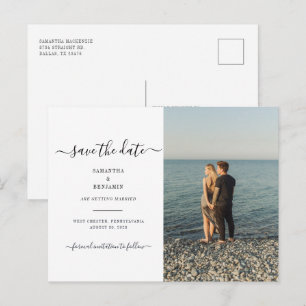 Carte Postale Faire-part Photo de couple moderne pour annoncer la date