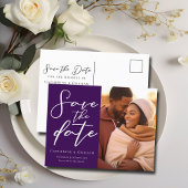 Carte Postale Faire-part Photo de couple violet royal Élégant Enregistrer l