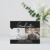 Carte Postale Faire-part Photo de diplômé masculin alors et maintenant (Debout devant)