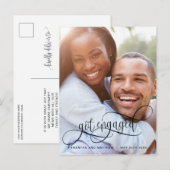 Carte Postale Faire-part Photo de fiançailles Calligraphie en noir, Fiançai (Devant / Derrière)