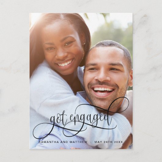 Carte Postale Faire-part Photo de fiançailles Calligraphie en noir, Fiançai (Devant)