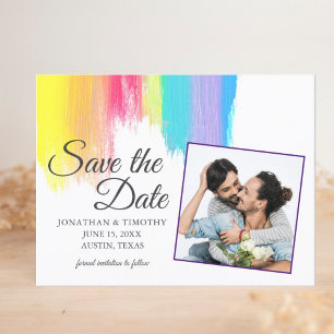 Carte Postale Faire-part Photo de fierté gay aquarelle arc-en-ciel Enregist
