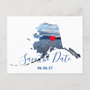 Carte Postale Faire-part Photo de forme de l'Alaska Rouge Cœur Save the Dat