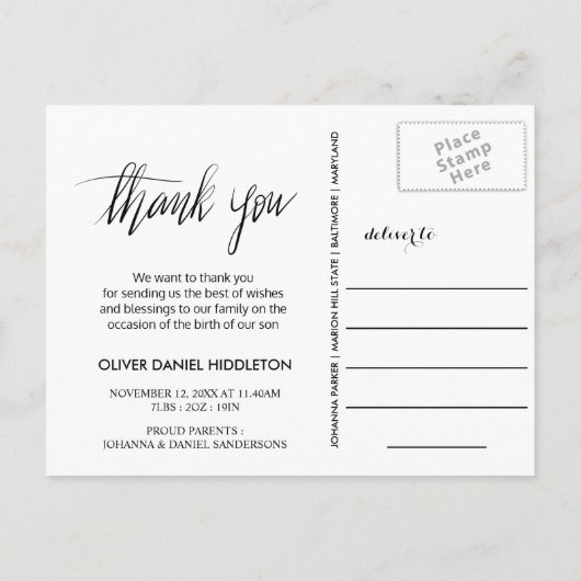 Carte Postale Faire-part Photo de manuscrit d'amour et de mercis de (Dos)