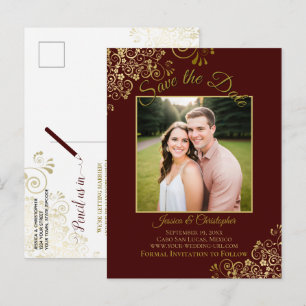 Carte Postale Faire-part Photo de mariage Auburn avec texte doré Lacy pour 