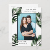 Carte Postale Faire-part Photo de mariage aux feuilles de palmier Enregistr (Devant / Derrière)