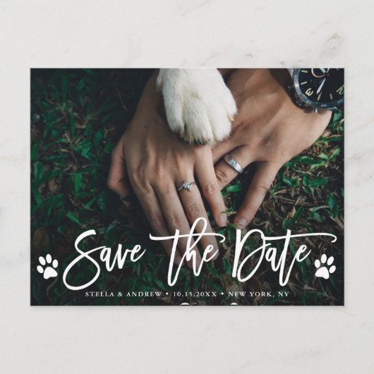 Carte Postale Faire-part Photo de mariage avec empreintes de pattes pour Sa (Devant)