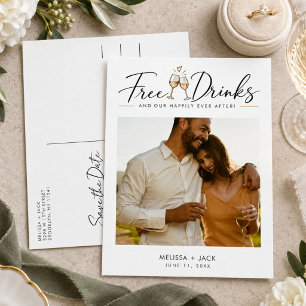 Carte Postale Faire-part Photo de mariage drôle avec boissons gratuites pou