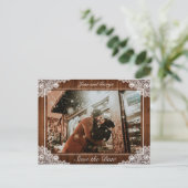 Carte Postale Faire-part Photo de mariage en bois rustique et dentelle blan (Debout devant)
