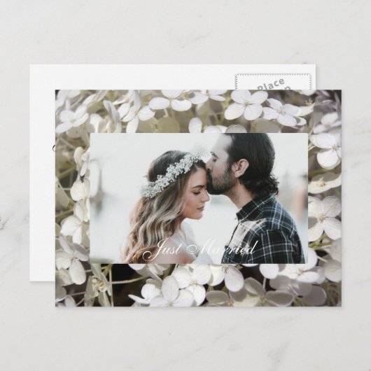 Carte Postale Faire-part Photo de mariage Florale d'Hydrangea Blanche (Devant / Derrière)