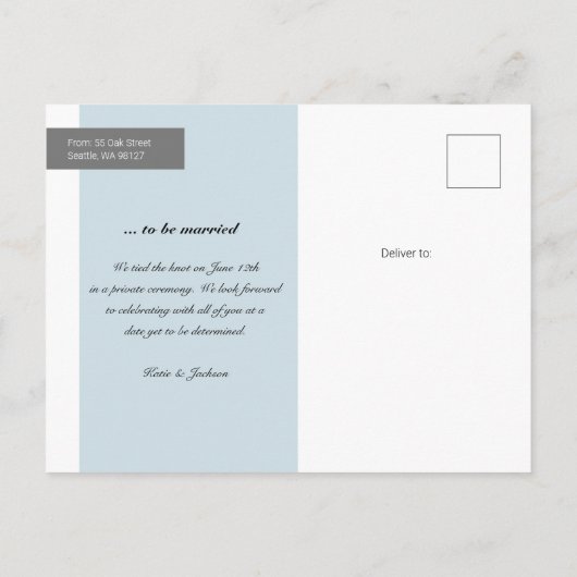 Carte Postale Faire-part Photo de mariage intime et beau jour (Dos)