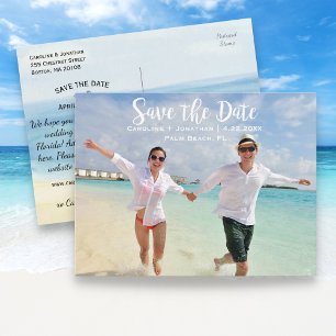 Carte Postale Faire-part Photo de mariage moderne à la plage Enregistrez la