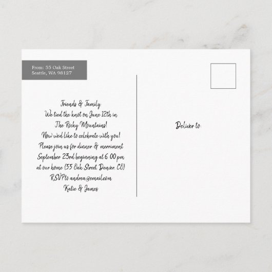 Carte Postale Faire-part Photo de mariage Mountains Were Calling (Dos)