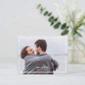 Carte Postale Faire-part Photo de mariage "Save The Date" moderne bleu perv (Debout devant)