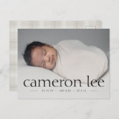 Carte postale Faire-part photo de naissance de béb (Devant / Derrière)