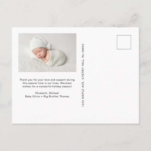 Carte Postale Faire-part Photo de Noël Joyeux Noël Fête Naissance (Dos)