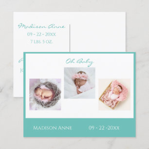 Carte Postale Faire-part Photo de nouveau-né vert neutre pour le sexe Migno