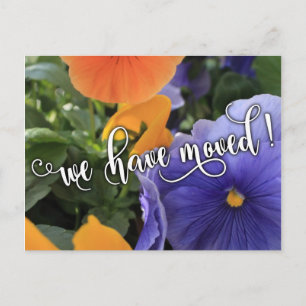 Carte Postale Faire-part Photo de pensées violettes/orange "Nous avons démé