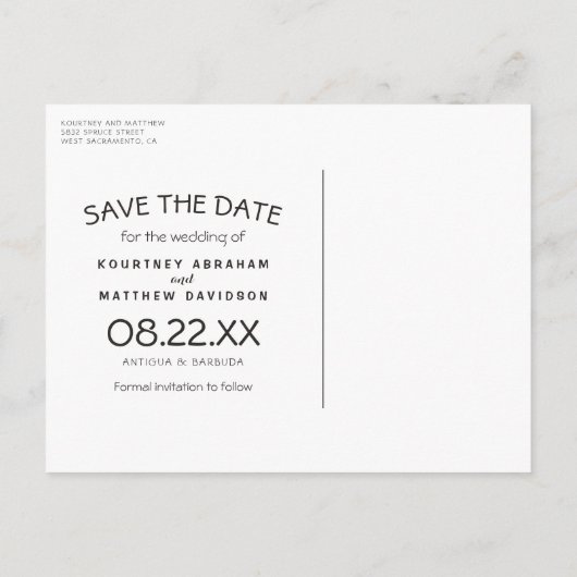 Carte Postale Faire-part Photo de plage coeur Enregistrer la date (Dos)