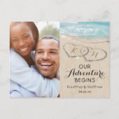 Carte Postale Faire-part Photo de plage coeur Enregistrer la date (Devant)