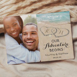 Carte Postale Faire-part Photo de plage coeur Save the Date