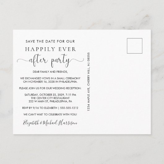 Carte Postale Faire-part Photo de réception de mariage Enregistrez la date (Dos)