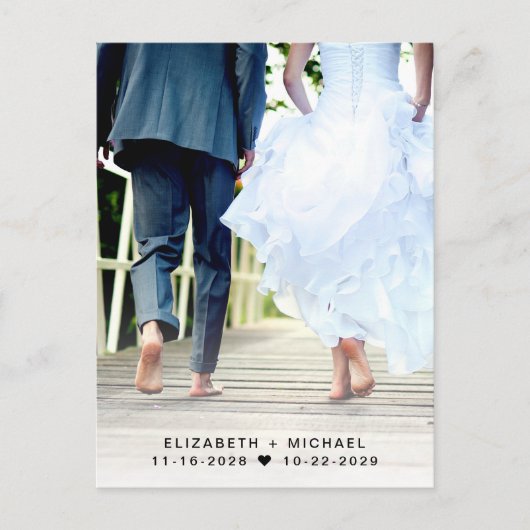 Carte Postale Faire-part Photo de réception de mariage Enregistrez la date (Devant)