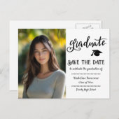 Carte Postale Faire-part Photo de remise de diplôme écriture moderne Save T (Devant / Derrière)