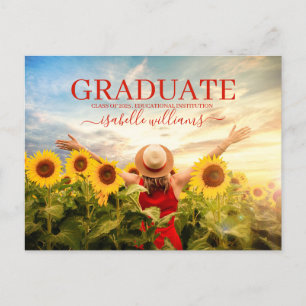 Carte Postale Faire-part Photo de remise de diplôme moderne Tournesols