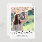 Carte Postale Faire-part Photo de remise de diplôme Script Moderne Noir 202 (Devant / Derrière)