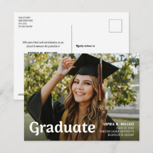 Carte Postale Faire-part Photo de remise de diplôme universitaire personnal