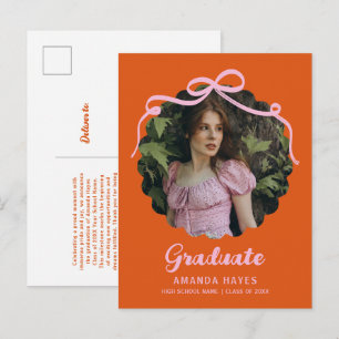 Carte Postale Faire-part Photo de remise de diplômes orange et rose ondulé