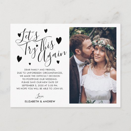 Carte Postale Faire-part Photo de report de mariage changement de date nouv (Devant)