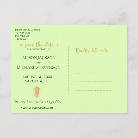 Carte Postale Faire-part Photo de sauvegarde de date de mariage tropical pê (Dos)