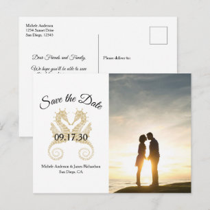 Carte Postale Faire-part Photo de sauvegarde de mariage tropical de hippoca
